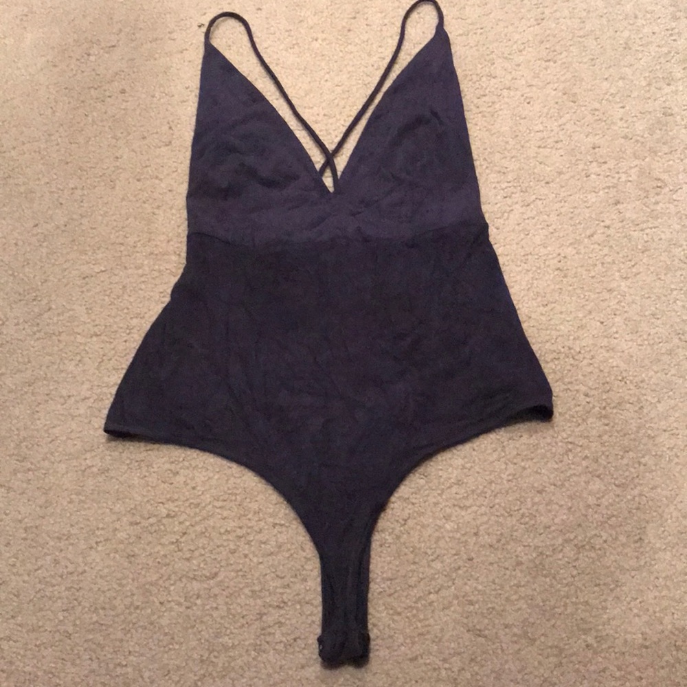 NWOT Navy Blue Suede Bodysuit